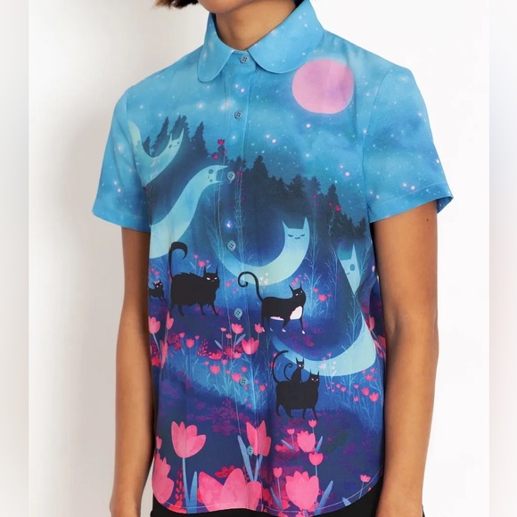 Blackmilk “Kitty Parade Cute As A Button Shirt”
Size 12 Aust/8 US NWT Cats Ghost - Picture 14 of 14